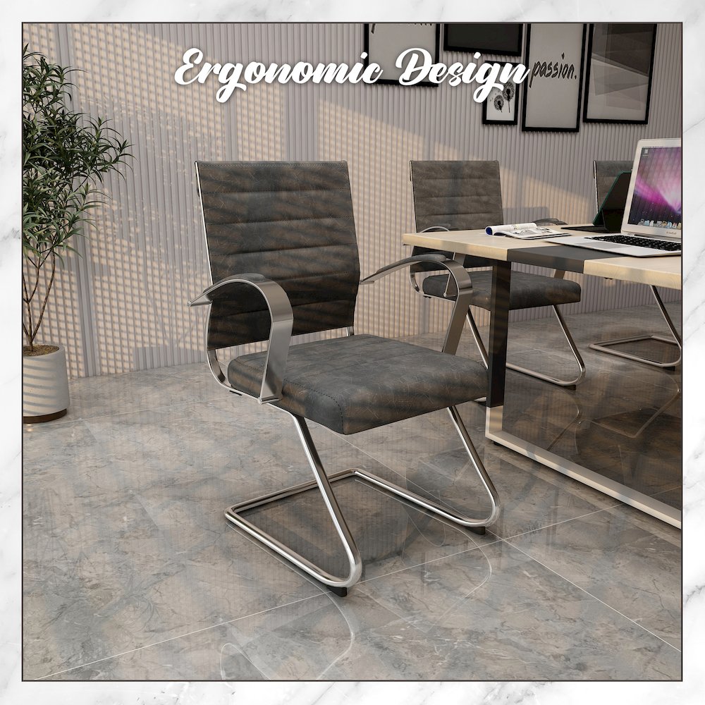 Benmar Home Leather Guest Office Chair in Charcoal. Picture 9