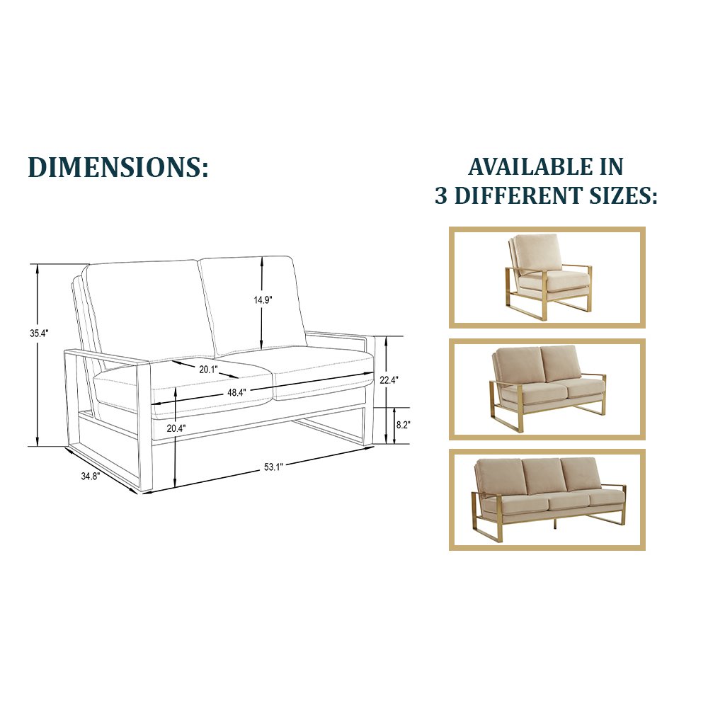 Jefferson Contemporary Modern Velvet Loveseat With Gold Frame. Picture 10