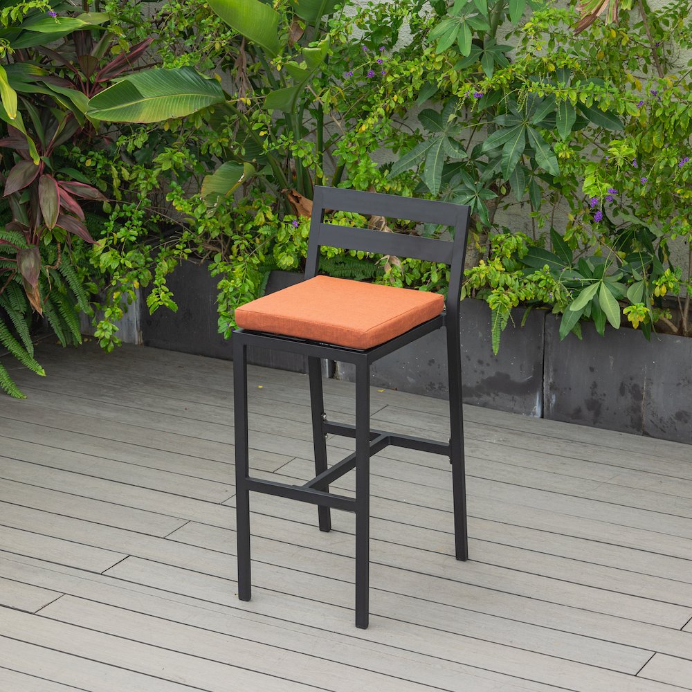 Chelsea Collection Modern Aluminum Outdoor Chair in black with Orange Cushions. Picture 9