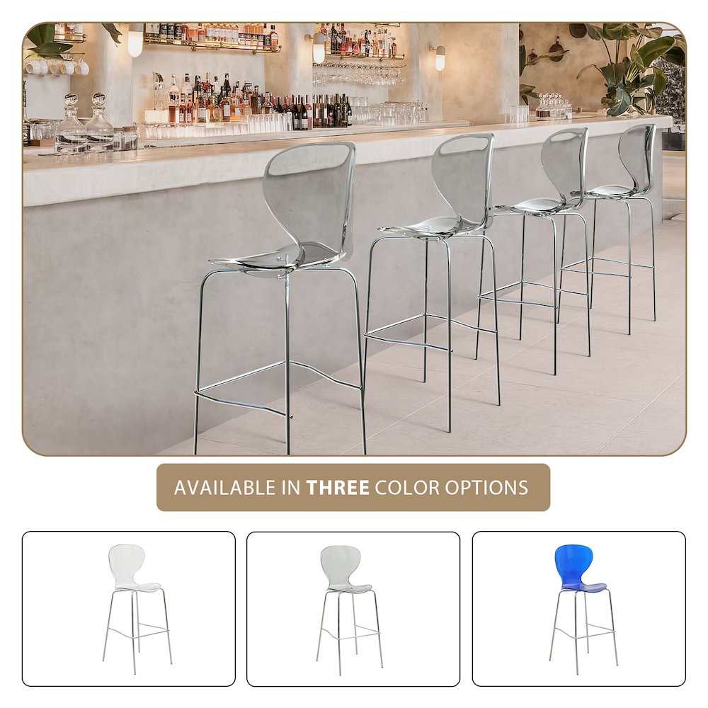 Oyster Acrylic Barstool with Steel Frame in Chrome Finish in Smoke. Picture 15