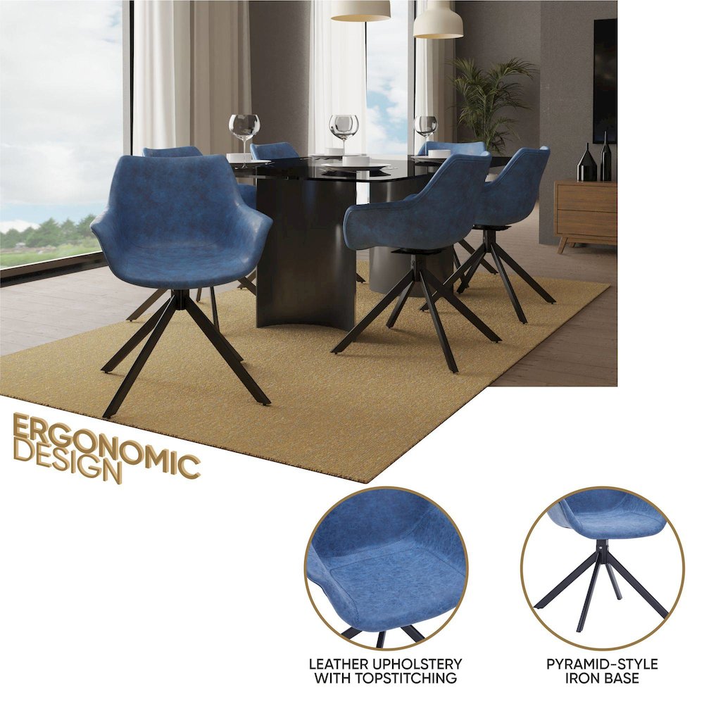 Markley Modern Leather Dining Swival Arm Chair in Light Blue. Picture 5