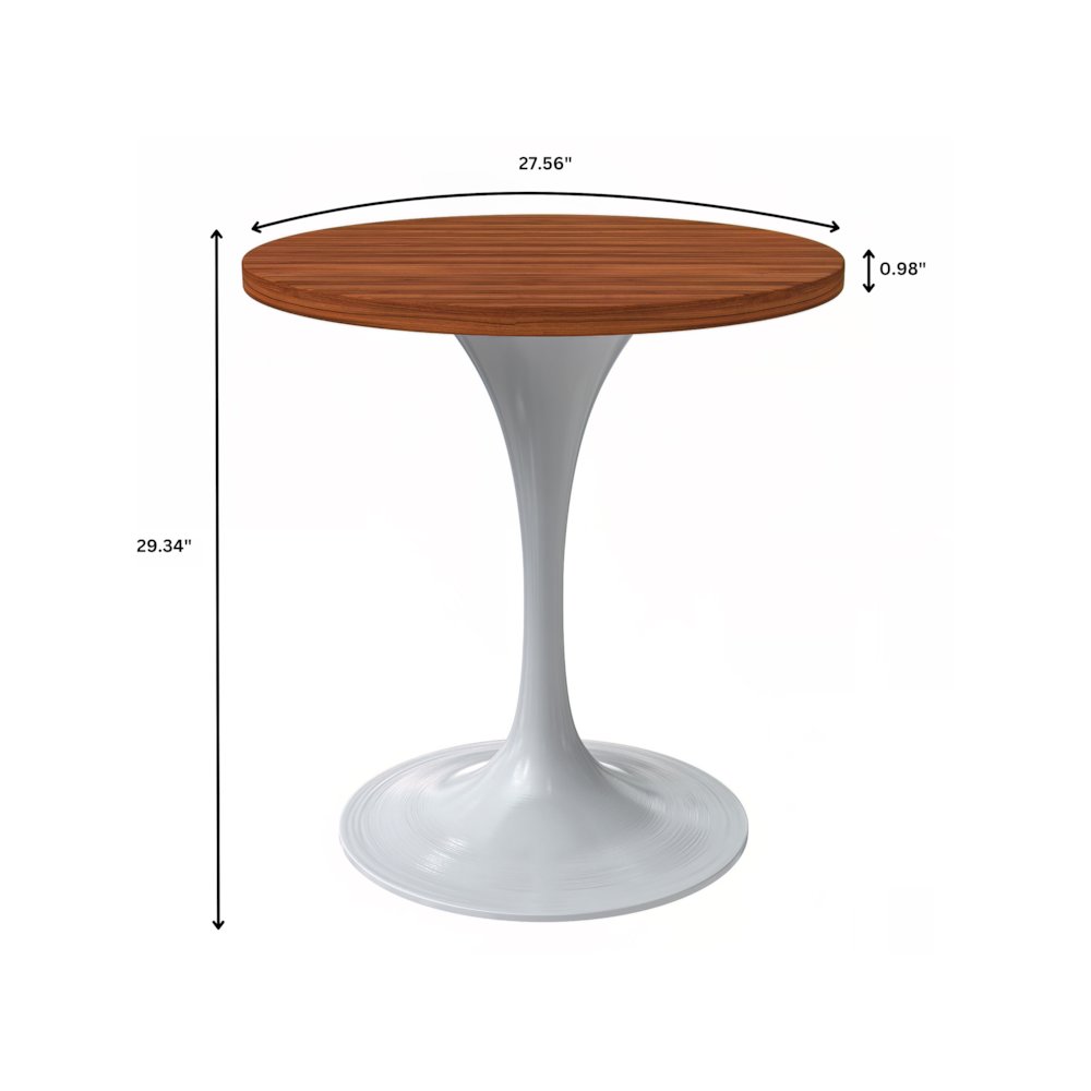 Verve Collection 27 Round Dining Table, White Base with Cognac Brown MDF Top. Picture 8