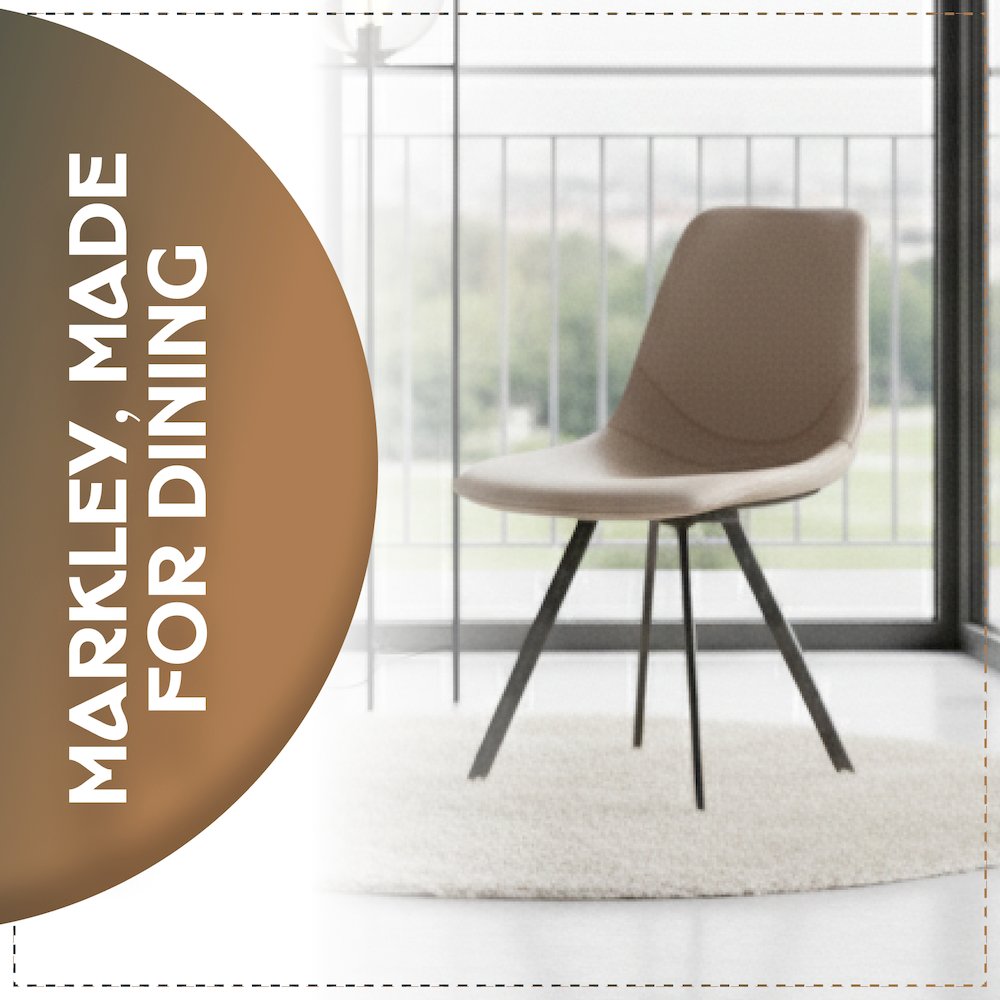 Markly Modern Leather Dining Chair With Metal Legs in Taupe. Picture 13