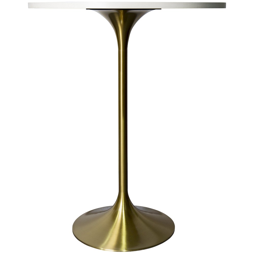 Bar Height Table Brushed Gold Base with 27" Round Light Natural Wood MDF Top. Picture 2