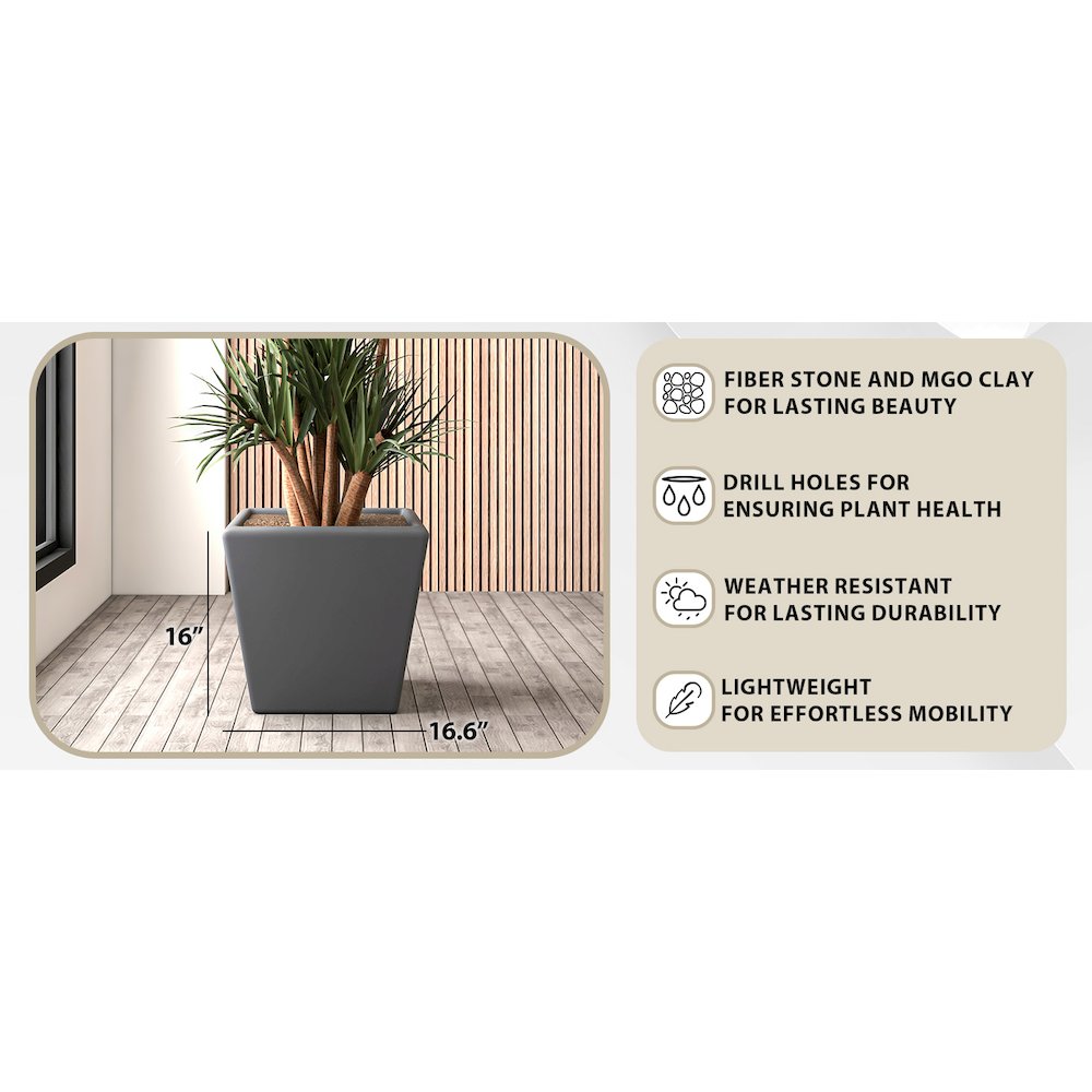 Blossom Series Poly Stone Planter in Dark Grey 17 Dia, 16 High. Picture 3