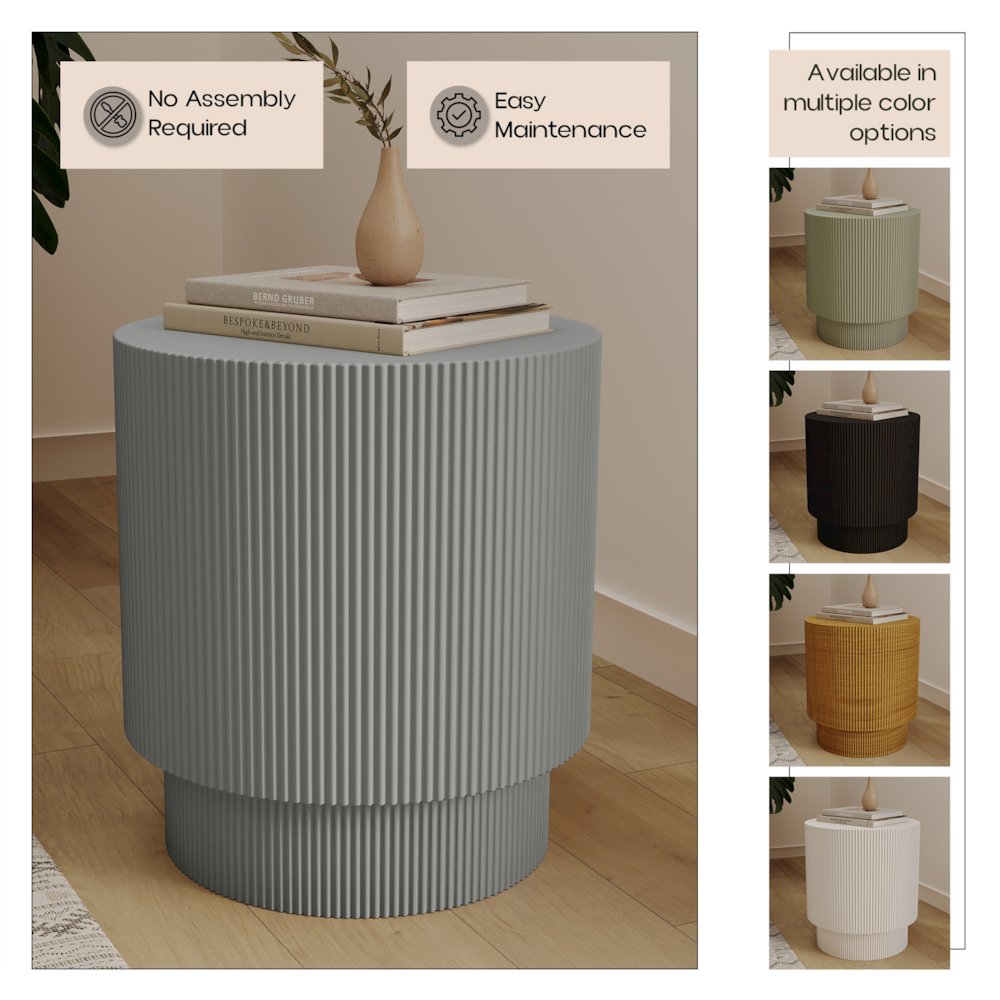 Eden Collection Fiberglass Outdoor Side Table in Light Grey. Picture 5