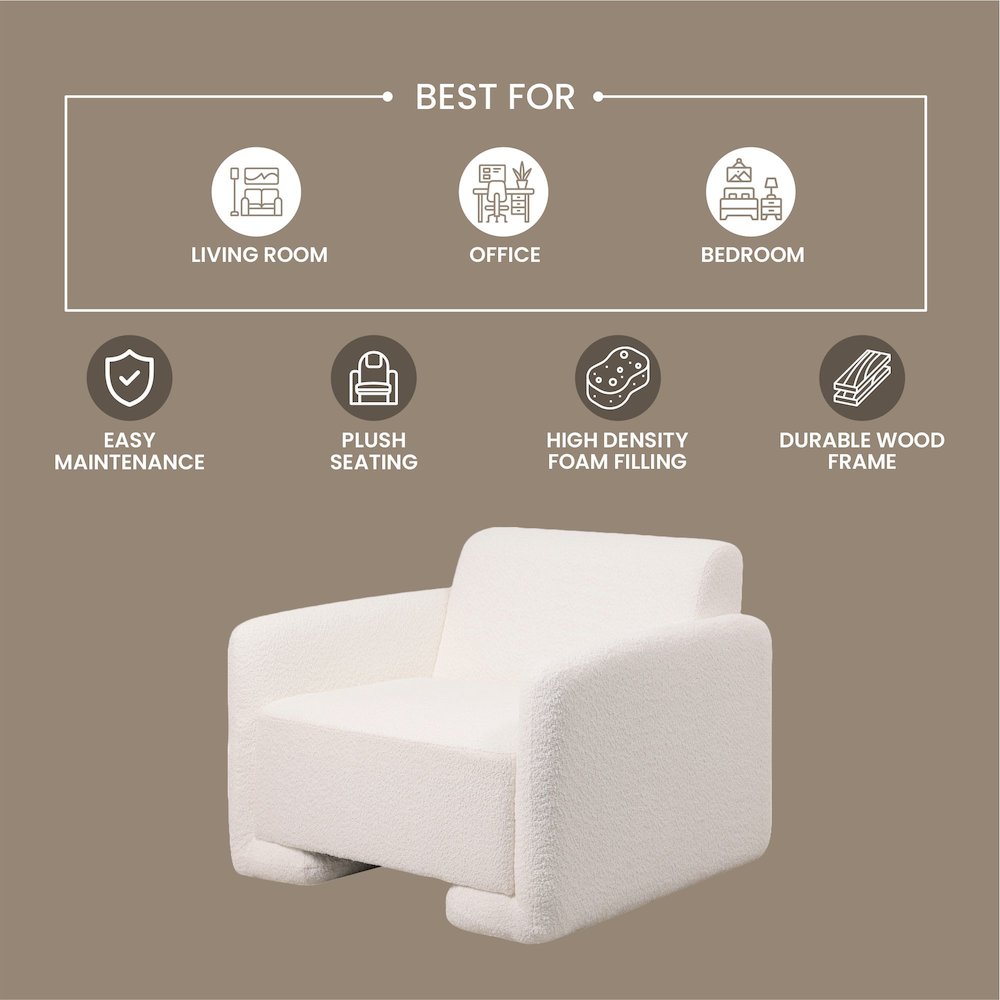 Nyta Collection Modern Accent Chair in White Boucle. Picture 3