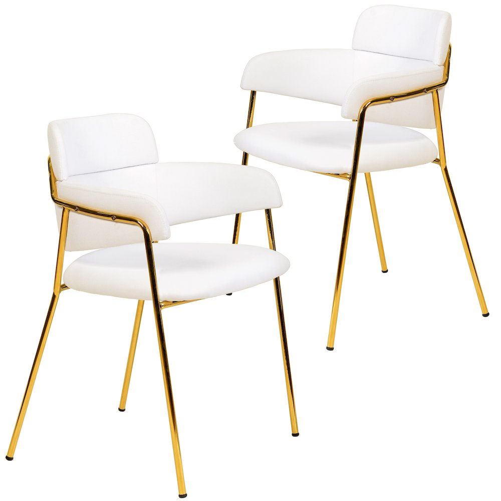 Axis Collection Modern Gold Dining Chair in White - Set of 2. Picture 2