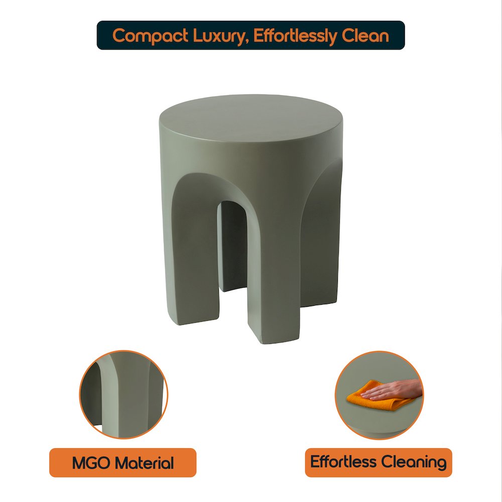Crus Collection Fiberglass Outdoor Side Table in Grey. Picture 8