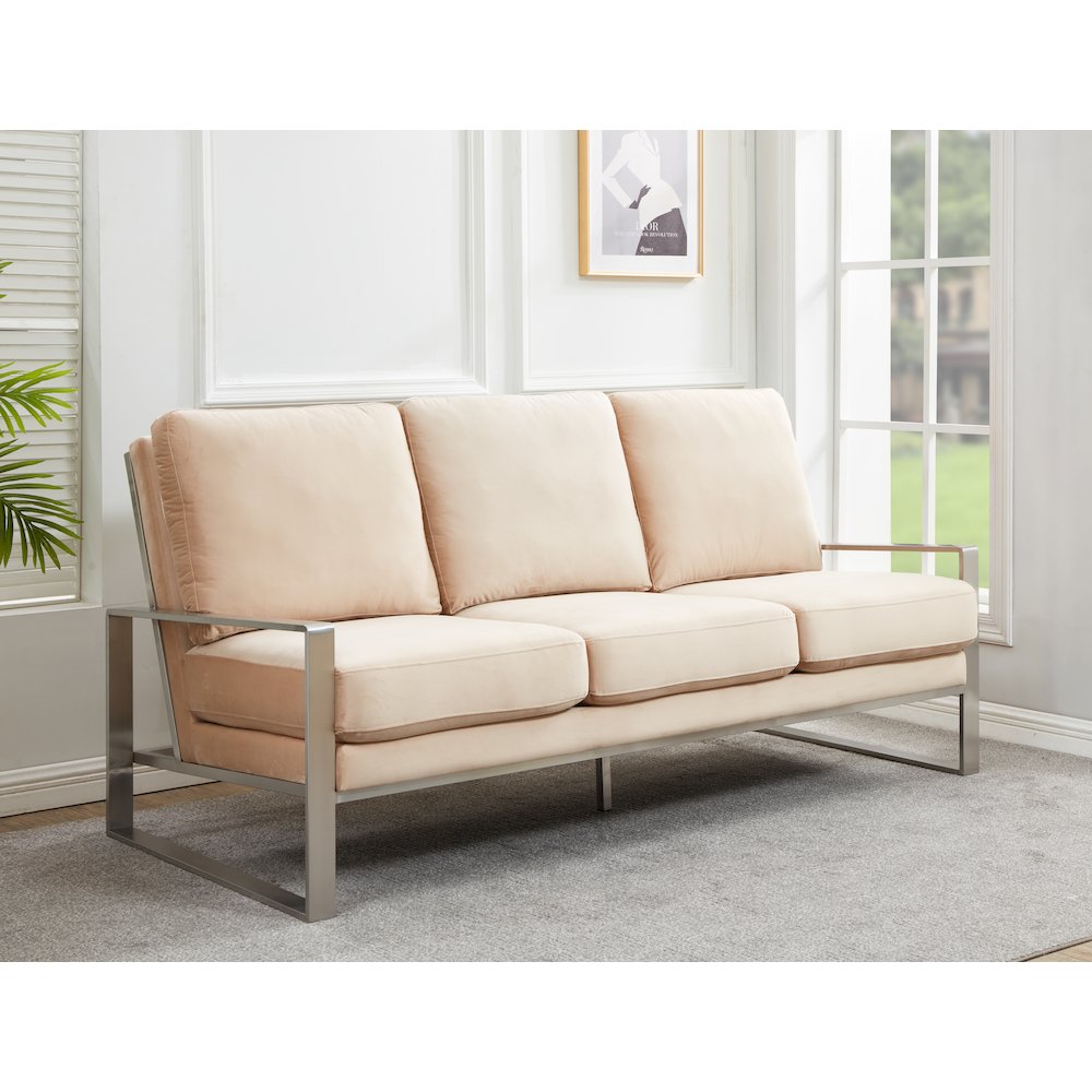 Jefferson Contemporary Modern Design Velvet Sofa With Silver Frame. Picture 2
