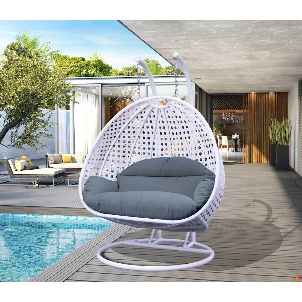 White Wicker Hanging 2 person Egg Swing Chair. Picture 2
