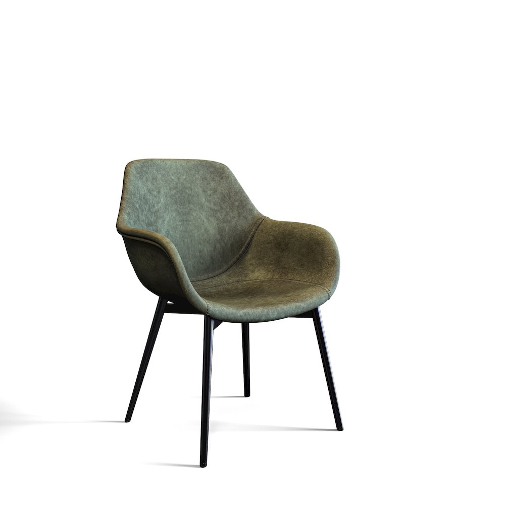 Markley Modern Leather Dining Arm Chair With Metal Legs. Picture 1