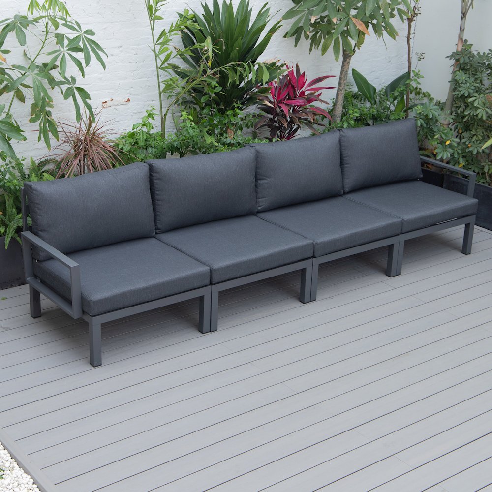 Hamilton Aluminum Patio 4-Seater Sofa With Cushions in Black. Picture 3
