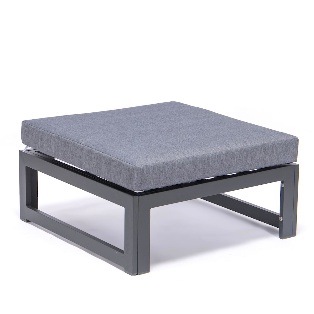 Chelsea Outdoor Patio Black Aluminum Ottomans With Cushions Set Of 2. Picture 2