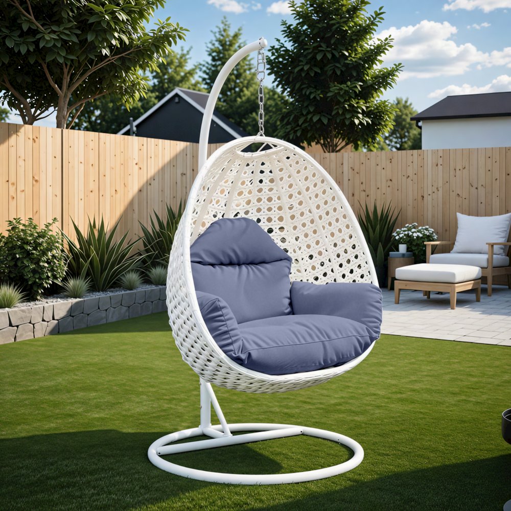 White Wicker Hanging Egg Swing Chair. Picture 11