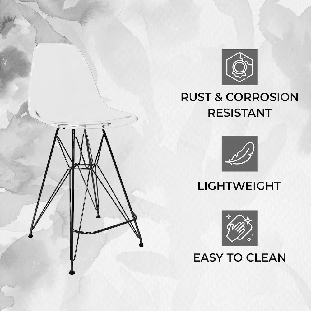 Modern Acrylic Bar stool Cresco Collection Black Base with Clear seat. Picture 22