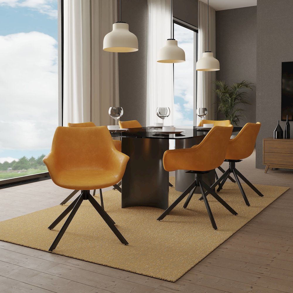 Markley Modern Leather Dining Swival Arm Chair in Light Brown. Picture 2