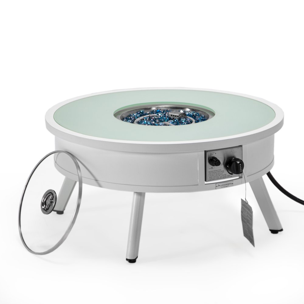 Walbrooke Outdoor Patio Aluminum Round Fire Pit Side Table. Picture 3