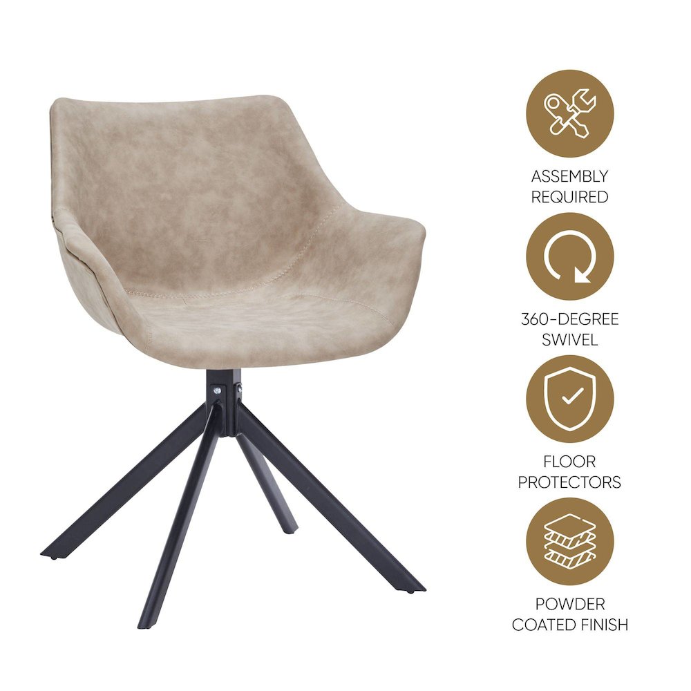 Markley Modern Leather Dining Swival Arm Chair in Taupe. Picture 6