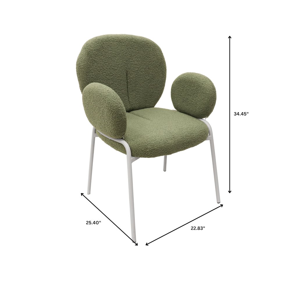 Celestial Series Boucle Dining Arm Chair, White Frame with Green Fabric. Picture 13
