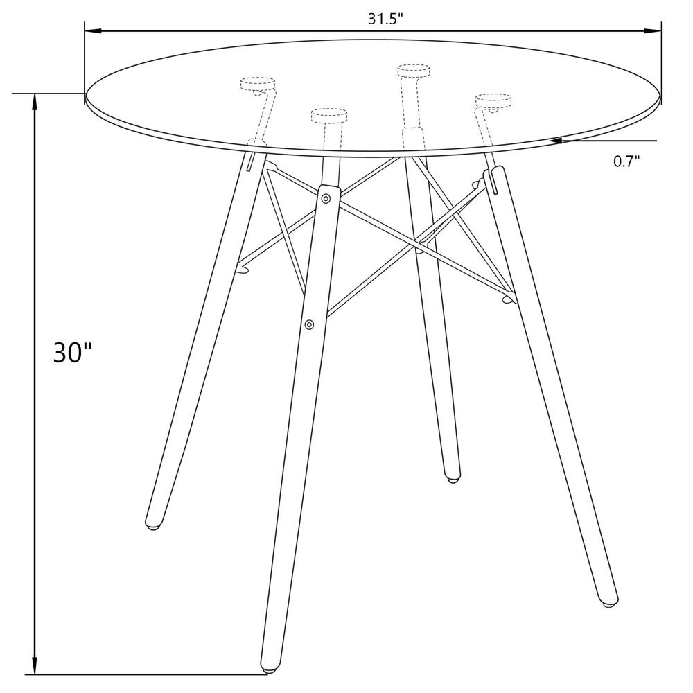Dover Round Bistro Wood Top Dining Table W/ Natural Wood Eiffel Base. Picture 4