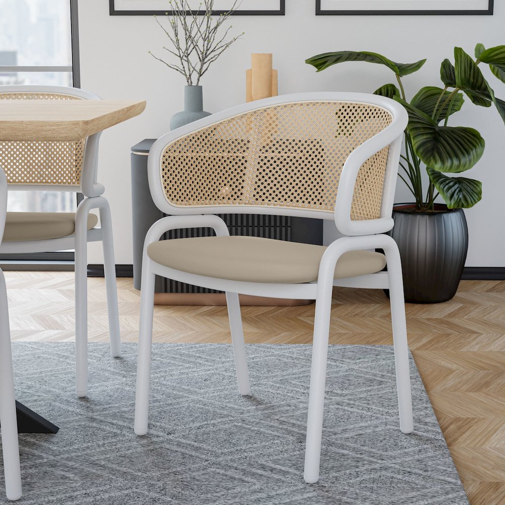 Ervilla - Dining Chair - White frame in Taupe Leather Set of 2. Picture 3