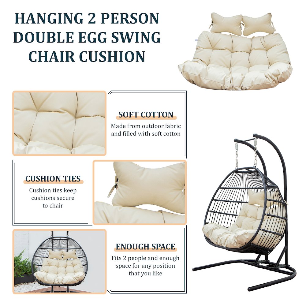Wicker 2 Person Double Folding Hanging Egg Swing Cushion. Picture 3