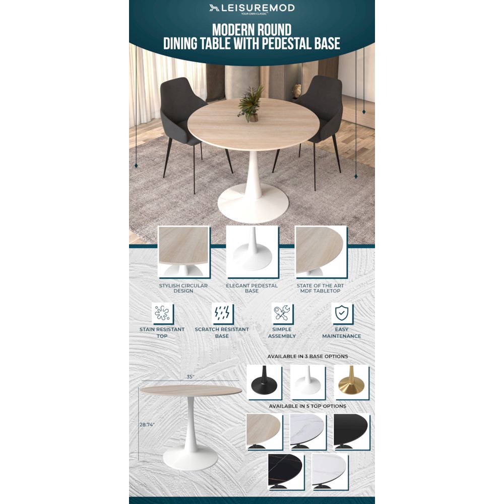 Bristol 40" round dining table White base with marbled MDF top. Picture 8
