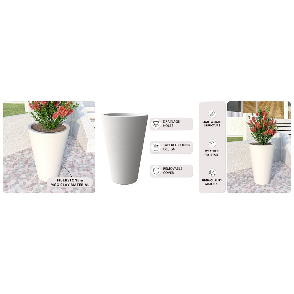 Pebble Series Poly Stone Planter 19.7." Dia 27.6" High in White. Picture 13
