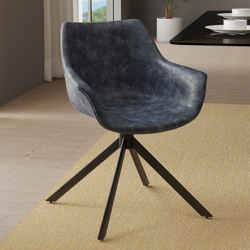 Markley Modern Leather Dining Swival Arm Chair in Black. Picture 15