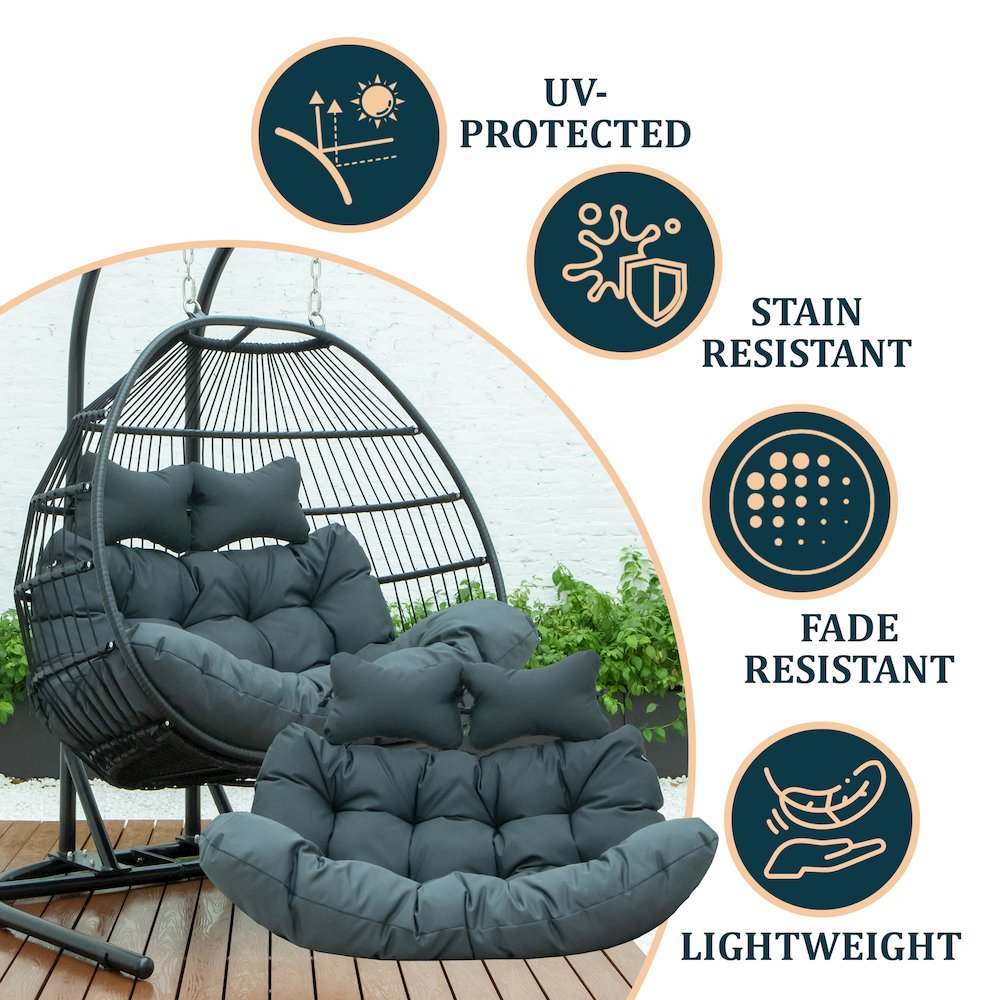 Wicker 2 Person Double Folding Hanging Egg Swing Cushion. Picture 4