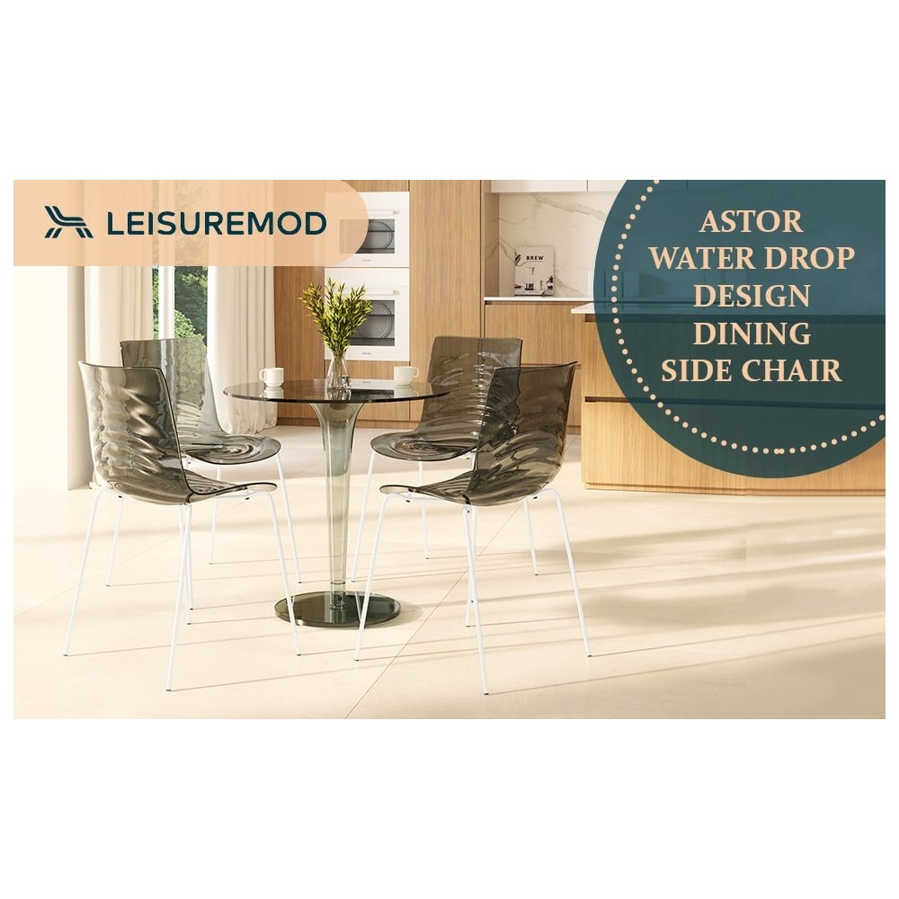 Astor Water Ripple Design Dining Chair in White Base Trans Black Seat. Picture 4