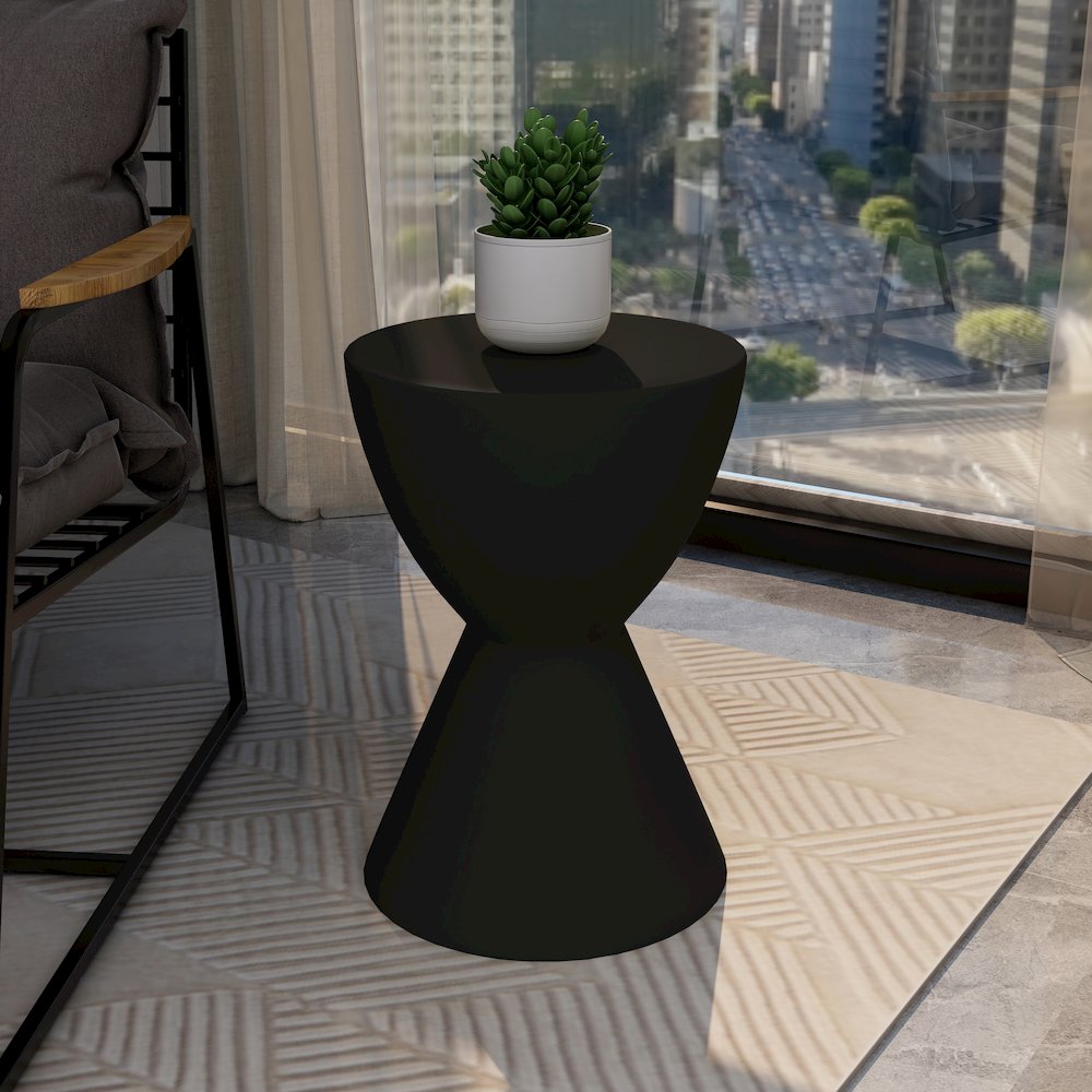 Loft Collection Fiberglass Outdoor Side Table in Black. Picture 3