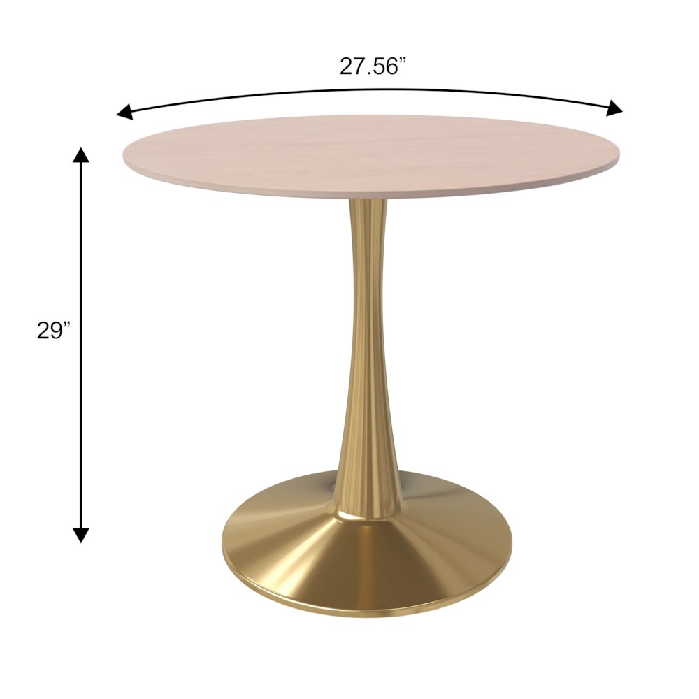 Bristol 27" Round Dining Table Gold Base with Sintered Stone Natural Wood Top. Picture 9