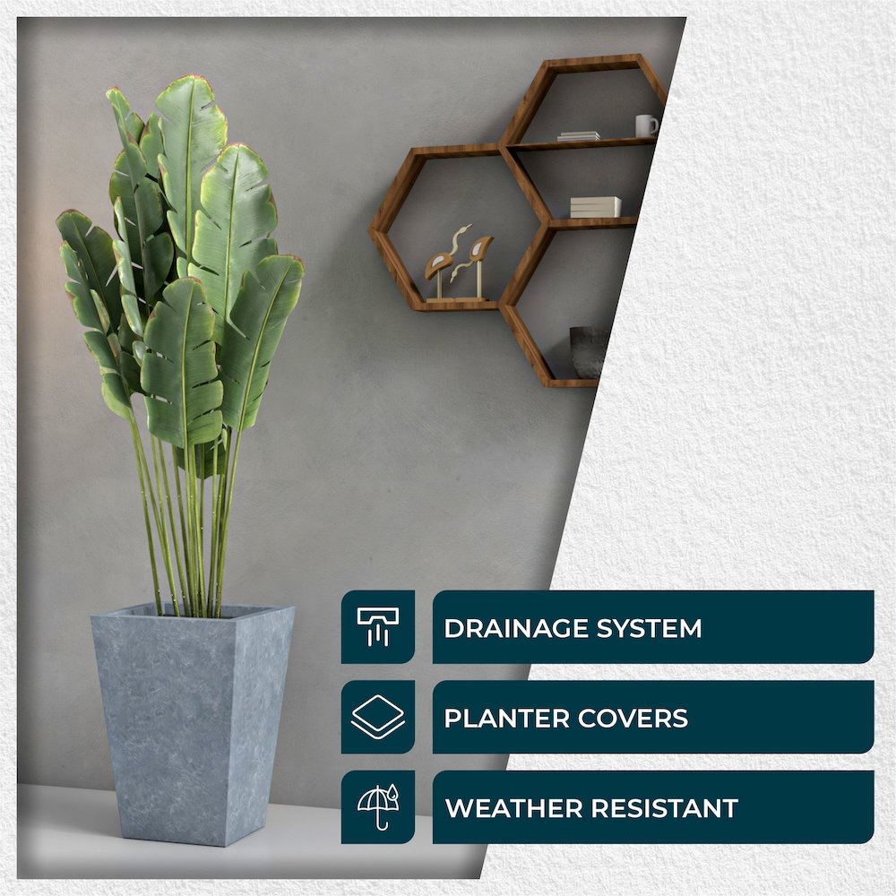 Serene Series Poly Stone Square Planter in Aged Concrete 14x14, 21 High. Picture 10