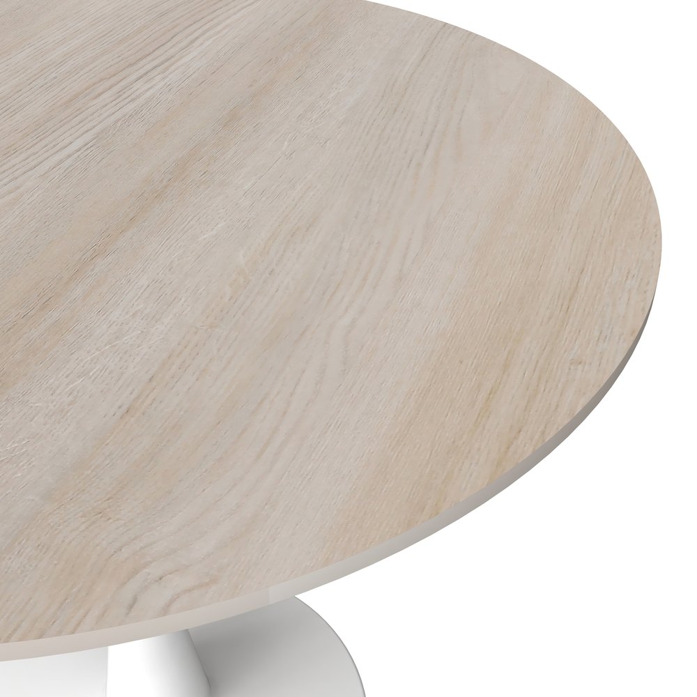 Bristol 35" Round Dining Table White Base with Sintered Stone Natural Wood Top. Picture 10