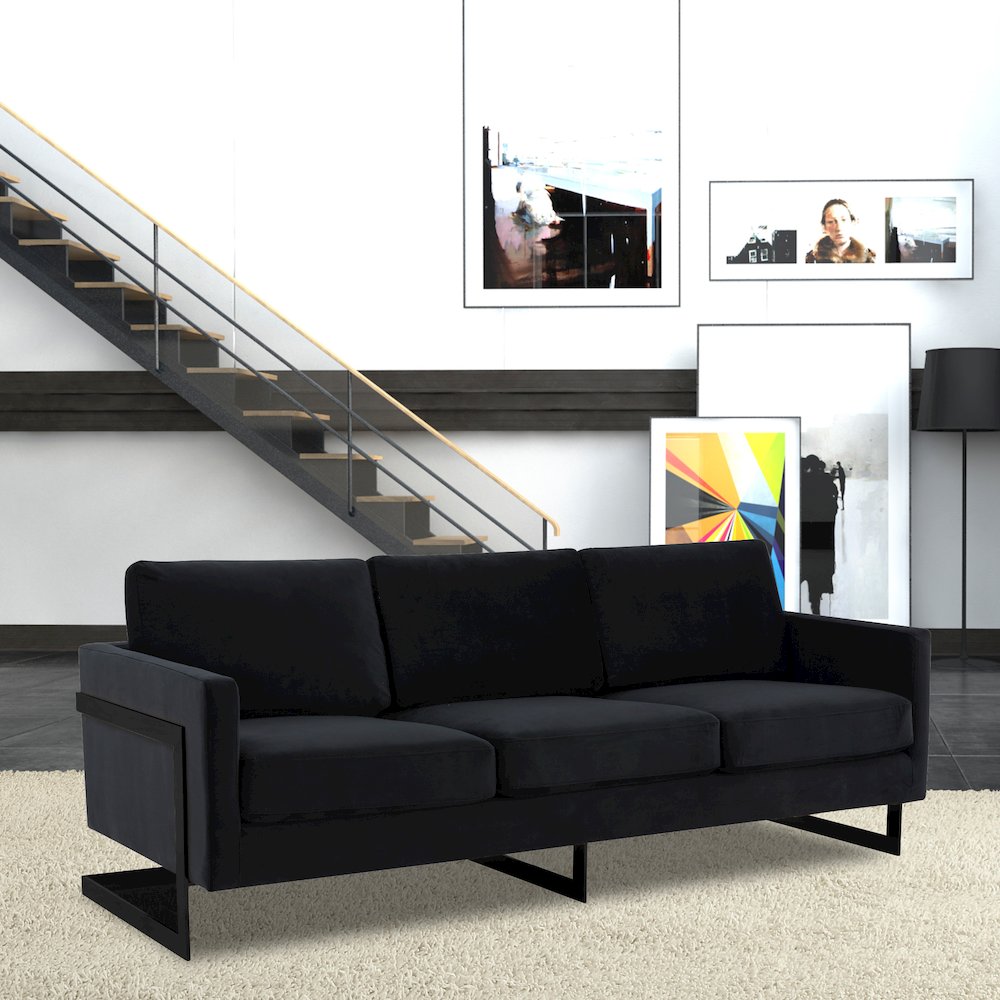 Lincoln Black Velvet Sofa With Black Frame. Picture 7