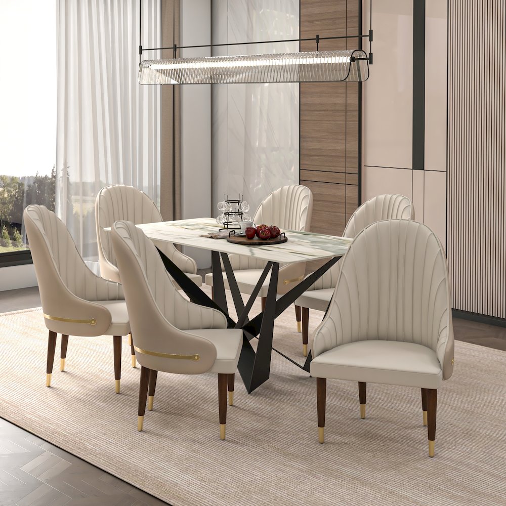 Elara Collection Wooden Dining Chair in Cream Set of 4. Picture 9