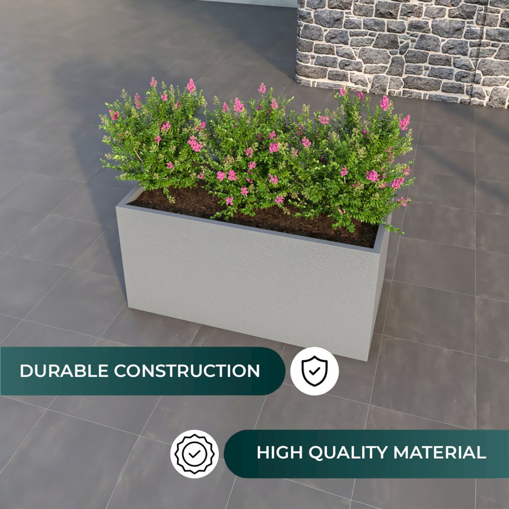 Flora Series Rectangle Poly Stone Planter in Grey 23.6 x 23.6, 47.2 Long. Picture 5
