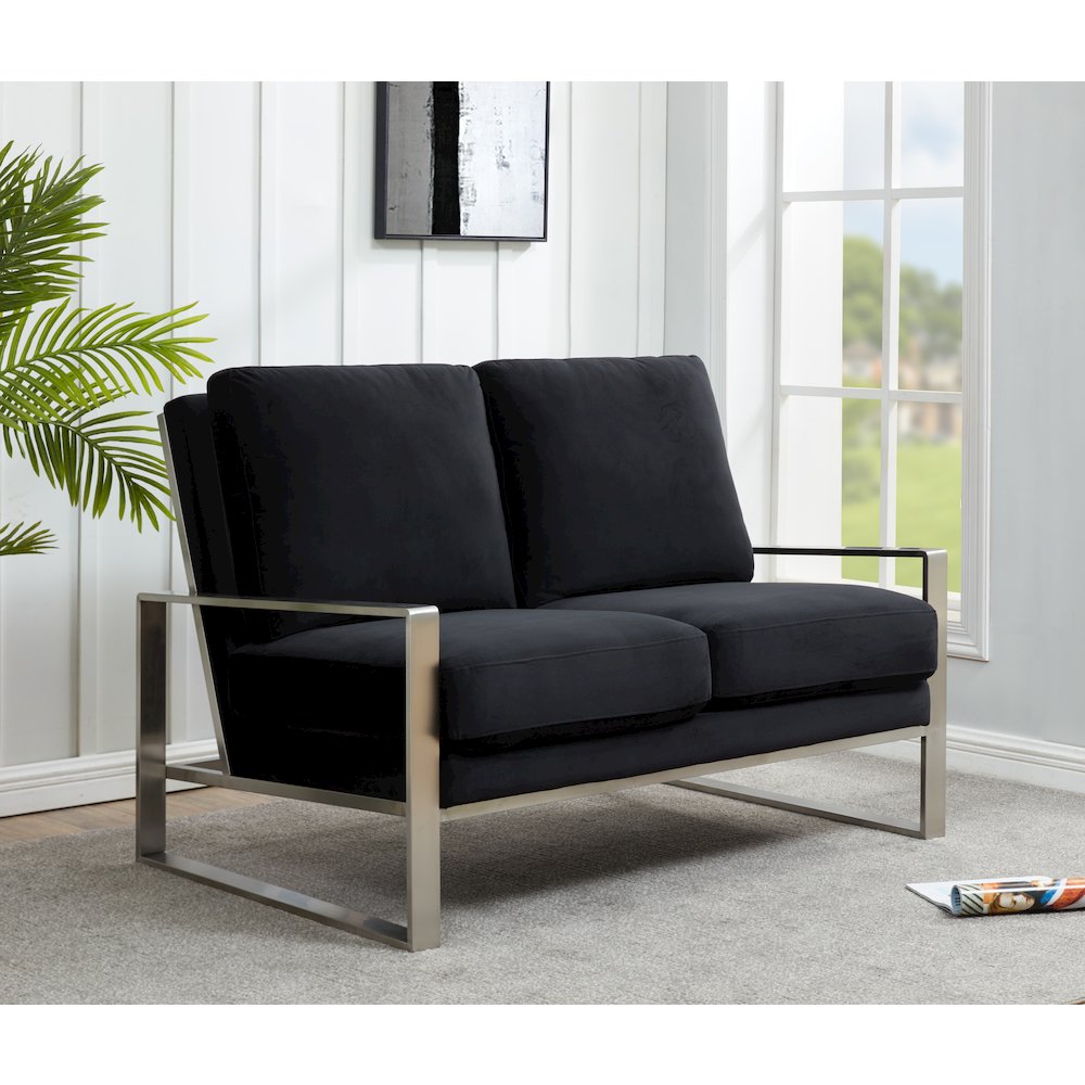 Jefferson Contemporary Modern Velvet Loveseat With Silver Frame. Picture 2
