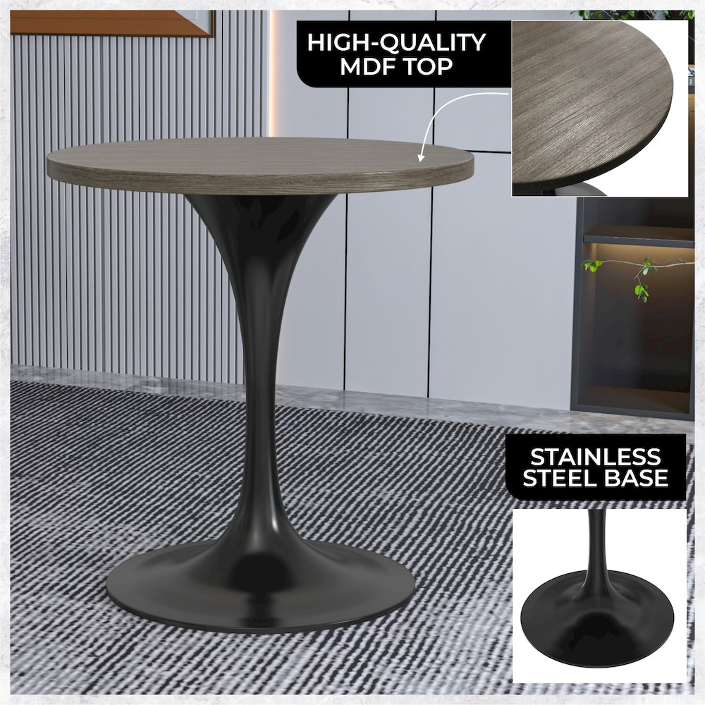 Verve Collection 27 Round Dining Table, Black Base with Dark Maple MDF Top. Picture 3