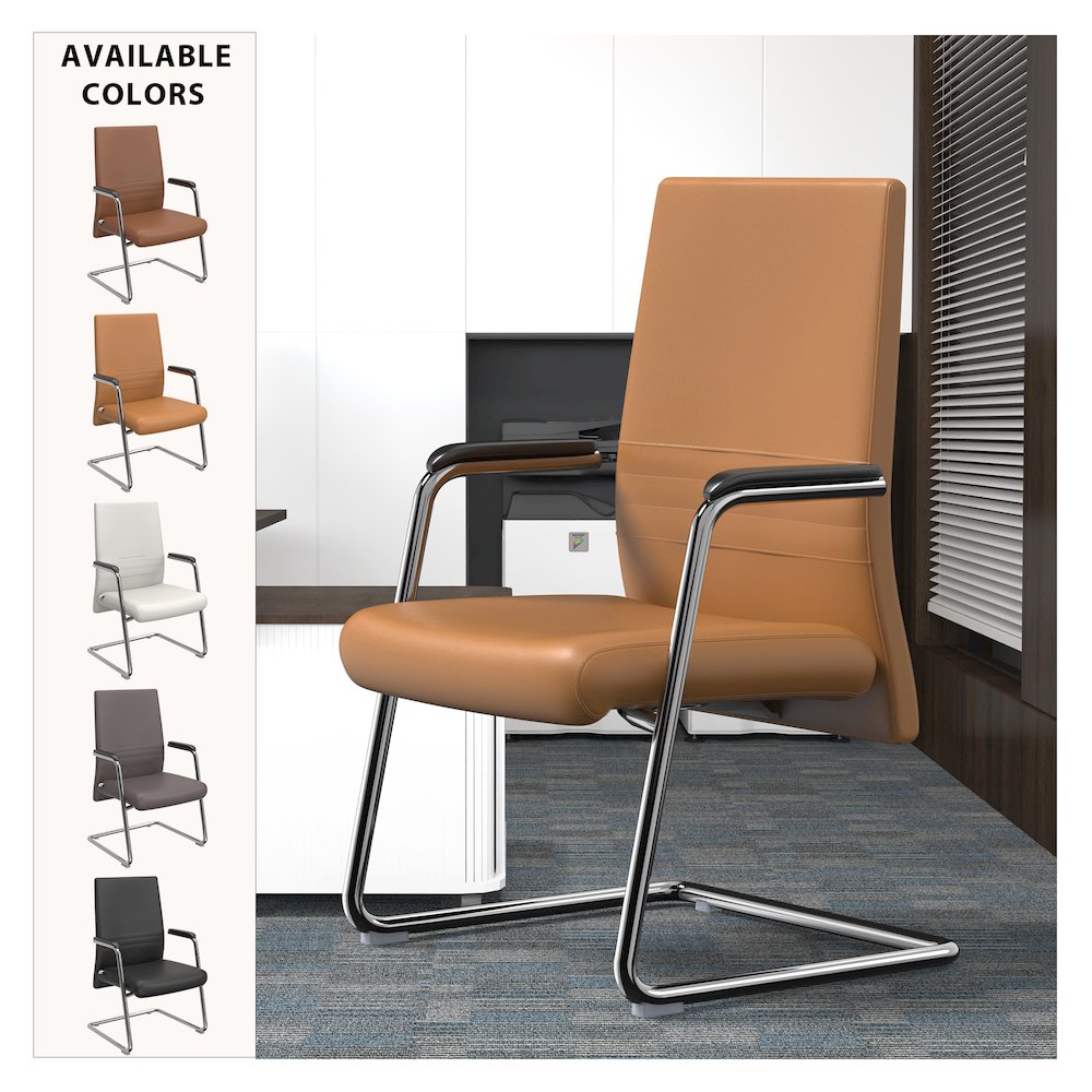 Aleen Series Guest Office Chair In Acorn Brown Leather. Picture 13
