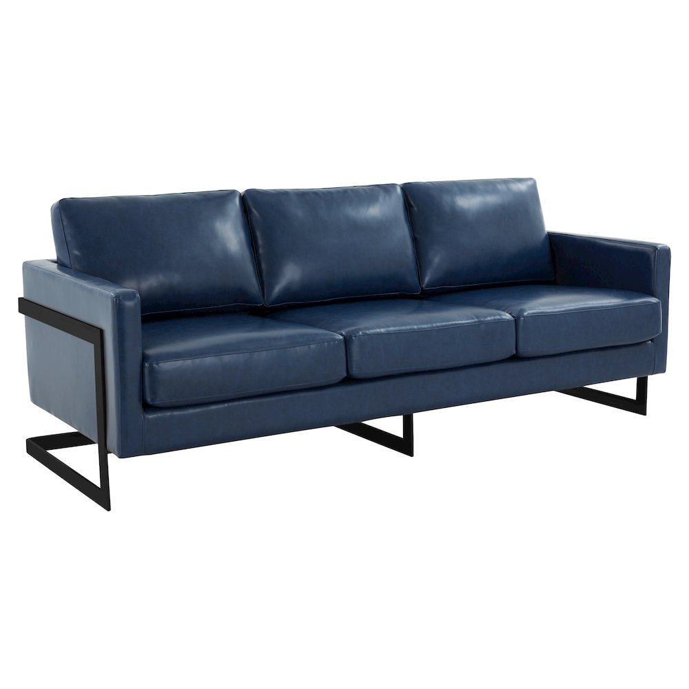 Lincoln Blue Leather Sofa With Black Frame. Picture 2