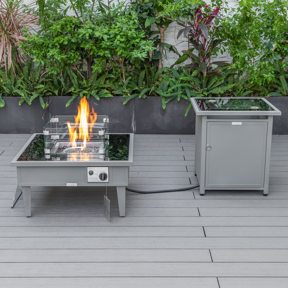 Walbrooke Patio Square Fire Pit and Tank Holder in Grey. Picture 1