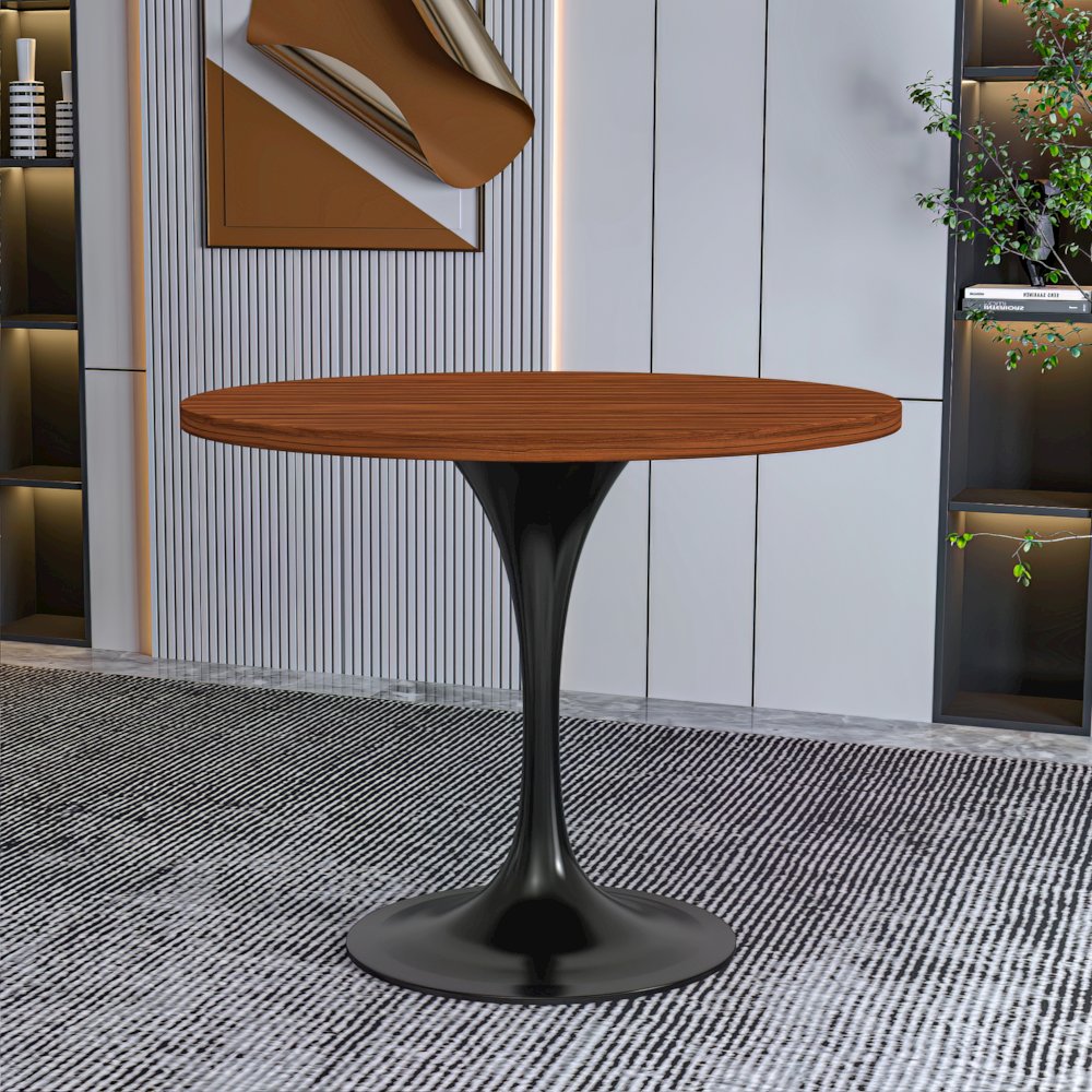 Verve Collection 36 Round Dining Table, Black Base with Cognac Brown MDF Top. Picture 8