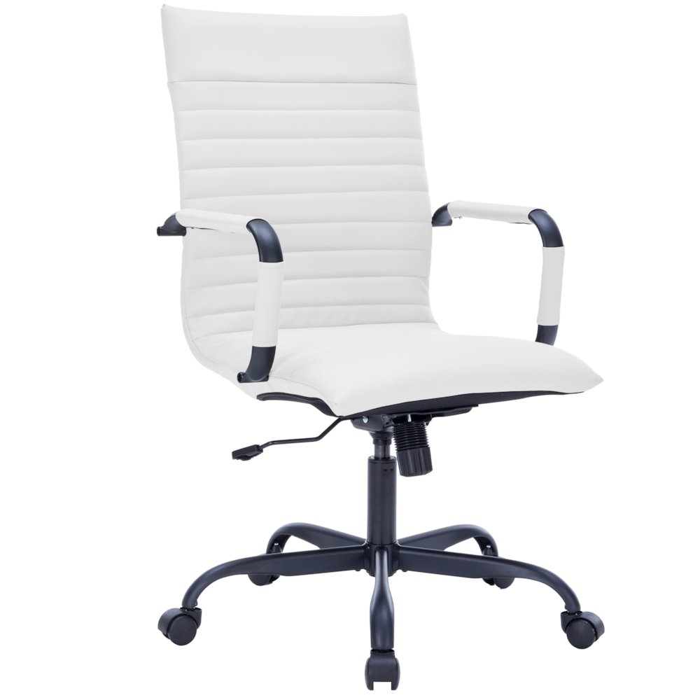 Harris Leather Home High-Back Office Chair in White With Black Frame. Picture 12