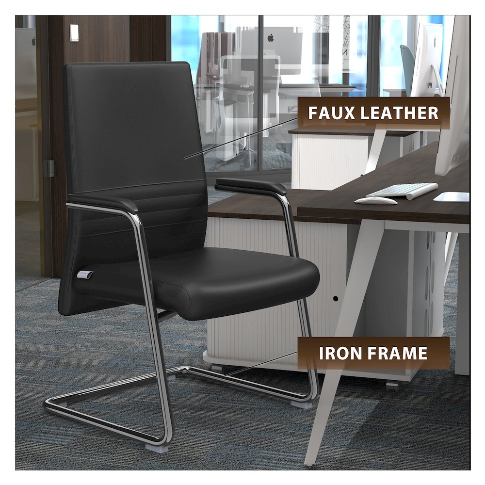 Aleen Series Guest Office Chair In Black Leather. Picture 10
