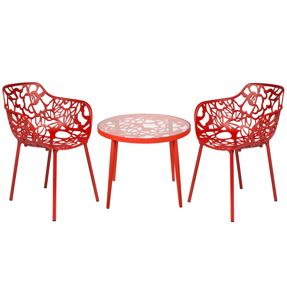 Devon Mid-Century Modern 3-Piece Aluminum Outdoor Patio Dining Set. Picture 2