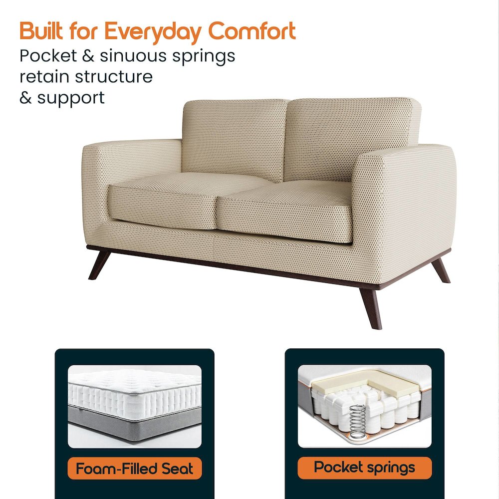 Chester Modern Faux Leather Loveseat in Beige Mesh. Picture 3