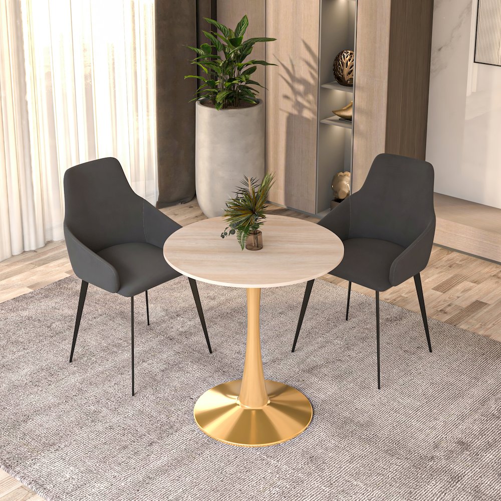 Bristol 24" round dining table Gold base with marbled MDF top. Picture 7